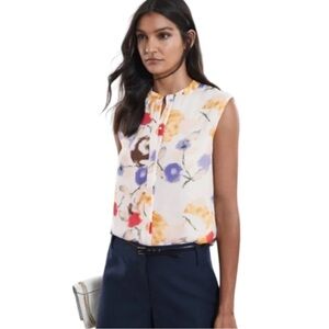 Reiss Meriel Sleeveless Floral Button Front Blouse